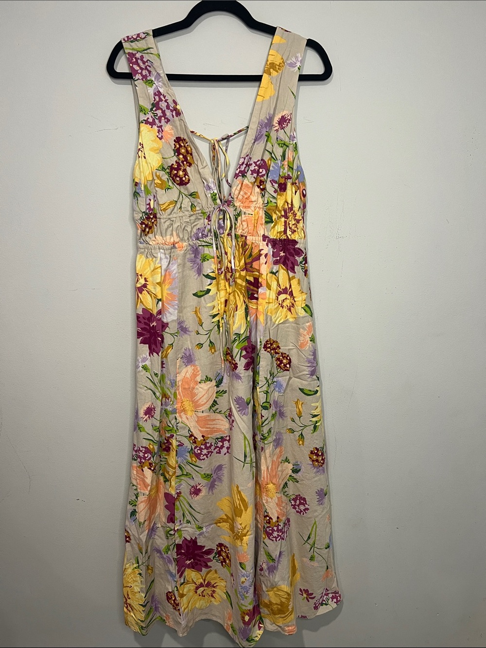H&M Beige Floral Maxi Dress with Yellow, Purple & Peach Flowers